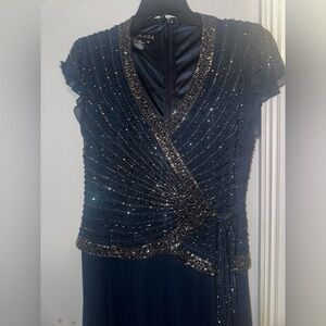 J Kara Beaded Midnight Blue Gown and Shawl